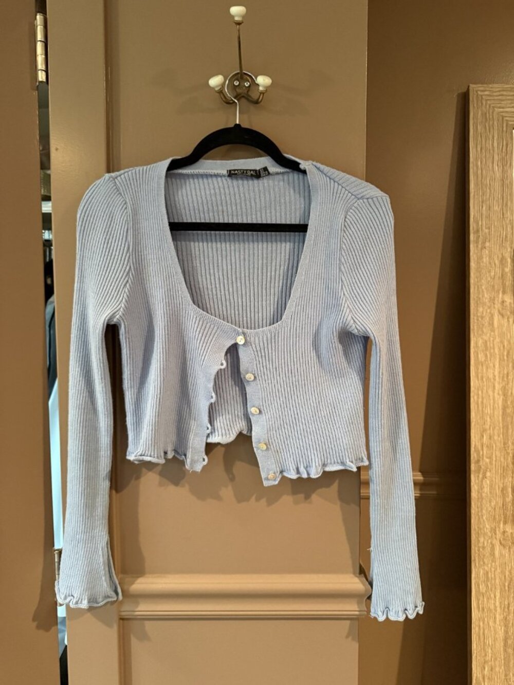 Nasty Gal Light Blue Ribbed Knit Crop Cardigan US 2